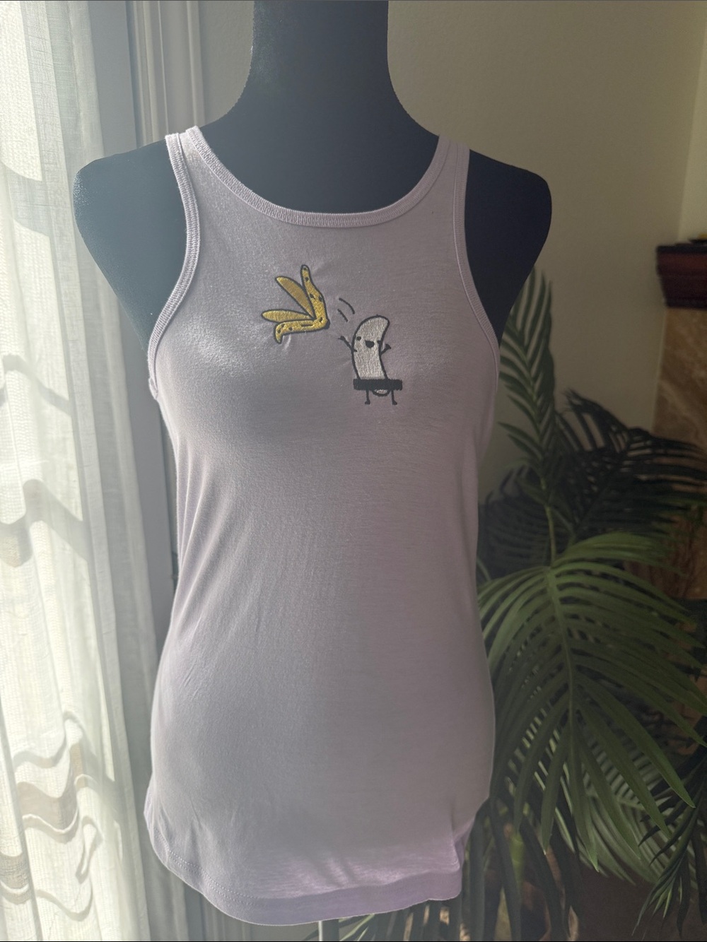 Lilac Embroidered Graphic Tank Top with Naked Banana